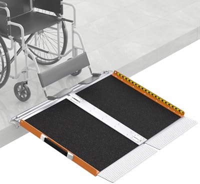 FACHNUO - Rampa para Silla de Ruedas de 2 pies para escalones de casa, rampa de umbral Plegable portátil para Puertas con Parte Inferior autoajustable, Mango de rampa de Aluminio Antideslizante para