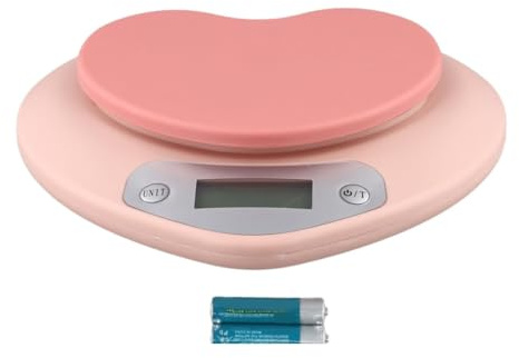 FUBESK Elektronische Küchenwaage 5kg mit LCD-Display für präzises Wiegen, rosa Herz-Design, Tara-Funktion, ABS-Material, 18,5 x 16,8 x 3,5 cm
