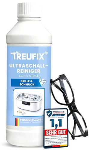 Treufix - Ultraschallreiniger Konzentrat Brillenreiniger & Schmuckreiniger | für maximale Sauberkeit und Reinigung von Brillen, Schmuck, Uhren etc. im Ultraschallbad 750ml Made in DE