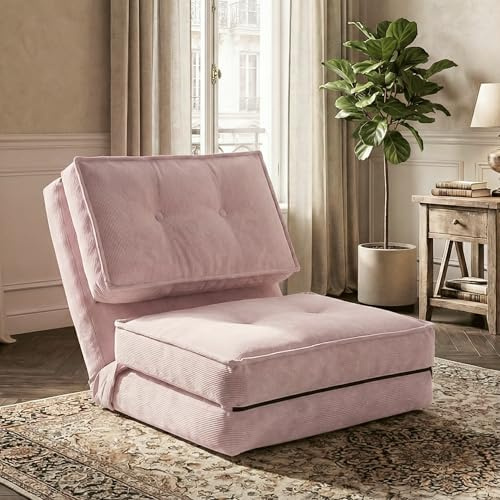 Fabulcozy Canapé Paresseux, Fauteuil Lit Chauffeuse 1 Place avec Dossier Réglable, Canapé Convertible pour Chambre et Salon, 205×70×12cm (Rose)