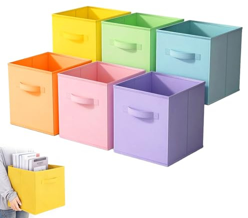 LLHONG 6 Pack Collapsible Cube Storage Boxes, Foldable Storage Cubes | 28x28x28cm | for Organizing | Cube Organizer Boxes with Handles | for Shelves Closet Playroom Home