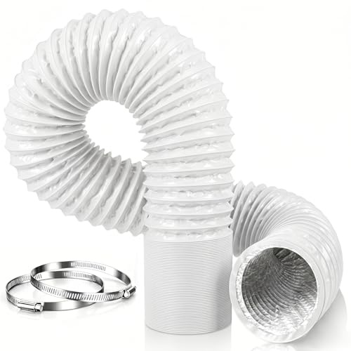 Divalune Tumble Dryer Vent Hose 100mm 5m, 4 Inch Flexible Ducting | PVC Aluminium Vent Hose with 2 Clamps for Cooker Hood, Bathroom Extractor Fan, Hydroponics, Grow Tents, White