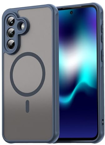 Wigento Magnetische Hülle für Samsung Galaxy A56 5G, Kompatibel mit MagSafe, Vollständig Kameraschutz, Durchsichtig Matt Rückseite Stoßfeste Handyhülle (Blau)
