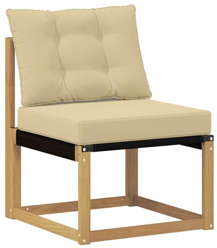 vidaXL Outdoor Mittelsofa Massivholz Akazie und Textilene Stoff Weiß, Akazienholz Balkonmöbel, modernes, Robustes Lounge-Set für vielseitige Garten-Nutzung, wetterfest und schick