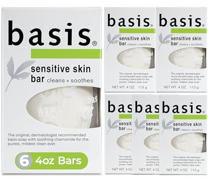 Basis Sensitive Skin Bar Soap for Body, Hands and Face, Unscented Soap Bar for Sensitive Skin with Chamomile and Aloe Vera, Bar Soap Bulk Pack, 4 Oz Bar, Pack of 6