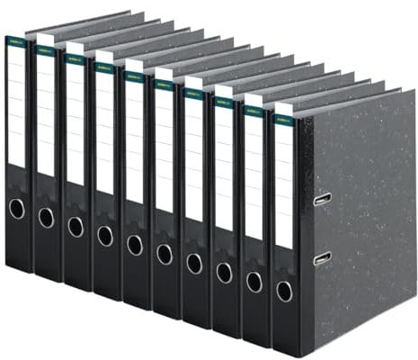 SCHÄFER SHOP Ordner DIN A4 breit – 5 cm Ordnerrücken mit Einsteckrückenschild - Ringbuch Aktenordner Büroordner - Made in Germany - Wolkenmarmor schwarz, 10er Pack