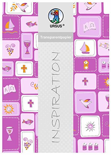 Ursus 76524601 - Transparentpapier Glory, brombeer, Vierecke, DIN A4, 115 g/qm, 5 Blatt, einseitig bedruckt, Vorderseite mit Heißfolie in silber veredelt, mit Banderole