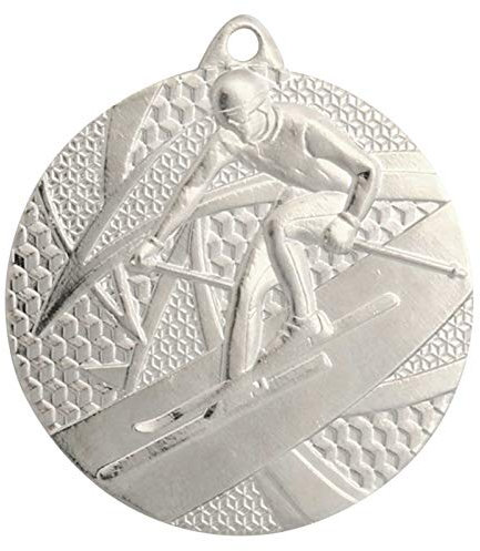 pokalspezialist 10 Stück Medaille Silber Wintersport Ski aus Stahl 50 mm x 3 mm MMC3950