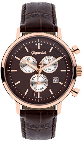 Gigandet Classico Herren-Armbanduhr Chronograph Quarz Analog Lederarmband braun G6-009