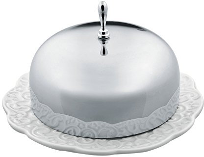 Alessi MW16 Dressed Butterdose rund aus Porzellan, Weiß, 16 x 13.5 x 32 cm
