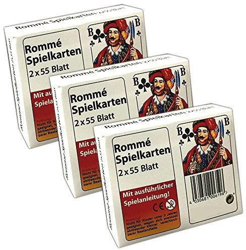 HAC24 3 Packungen Romme Spielkarten 2X 55 Spielkarten Canasta Bridge Kartenspiel