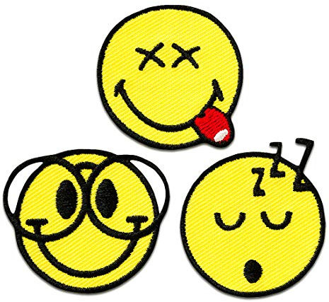 Catch the Patch Set Smiley 3tlg. Nerd - (Größe: Ø 3,5 cm) Aufnäher, Bügelbilder, Aufbügler, Applikationen, Patches, Sticker zum Aufbügeln oder Aufnähen – für Kleidung, Taschen, Jacken