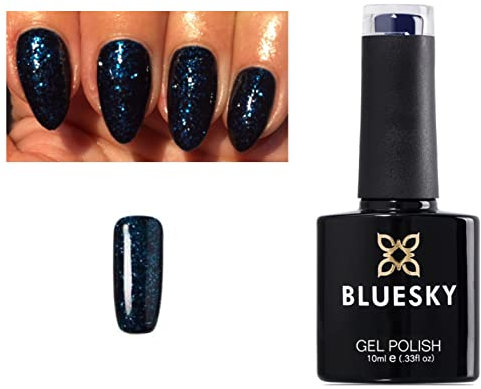 BLUESKY Bluesky Gel Nail Polish Dark Blue Glitter Autumn Winter Color , 10 ml (Requires Drying Under UV LED Lamp)
