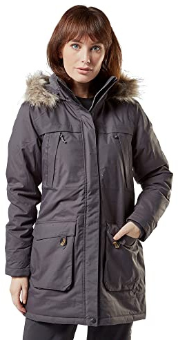 Peter Storm Women’s Paloma Parka Jacket with Faux Fur Lined Hood and 4 Pockets, Waterproof, Insulated (UK, Numeric, 12, Regular, Regular, Grey)