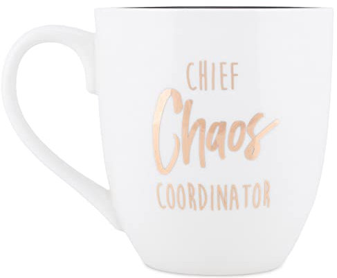 Mary Square 23286 Ceramic Mug Chief Chaos Coordinator Becher, keramik, White, Black and Gold