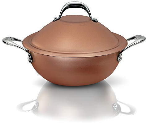 Pensofal, Padella wok, Serie Magnifiqa®, VapSì Wok, Antiaderente, Maniglie in acciaio inox, Diametro 24 cm, Adatta All' induzione, Utilizzabile in Forno, Interno Diamante 24K, Esterno Effetto Rame