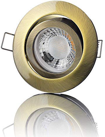 lambado® Premium LED Spot 230V Flach Altmessing - Hell & Sparsam inkl. 5W Strahler warmweiß dimmbar - Moderne Beleuchtung durch zeitlose Einbaustrahler/Deckenstrahler