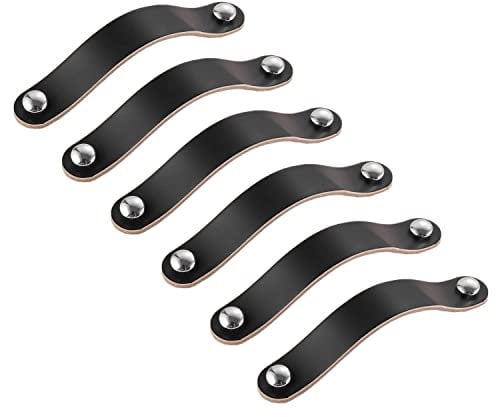 Qrity 8 Stück Leder Knöpfe Schrank Lederschlaufe Griff Möbelgriffe Leder Schrankgriffe, 128mm, Schwarz