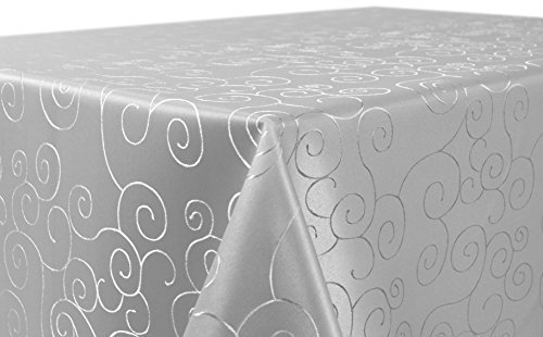 BEAUTEX Tischdecke Damast Ornamente - Bügelfreies Tischtuch - Fleckabweisende, Pflegeleichte Tischwäsche - Tafeltuch, Eckig 130x300 cm, Hellgrau