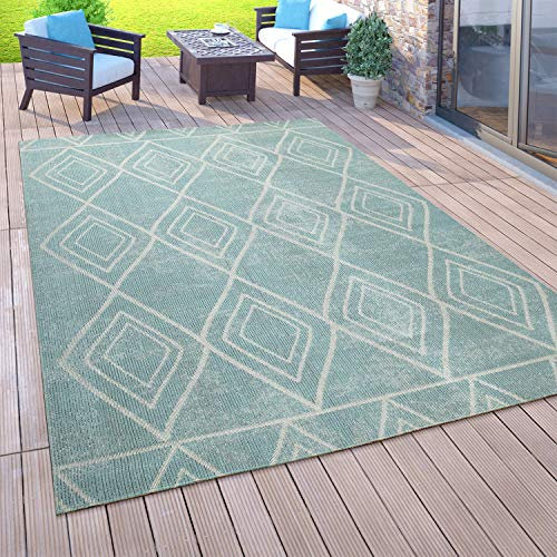 Paco Home Outdoor Teppich Balkon Terrasse Vintage Küchenteppich Orient Muster Rauten Ethno, Grösse:60x100 cm, Farbe:Türkis