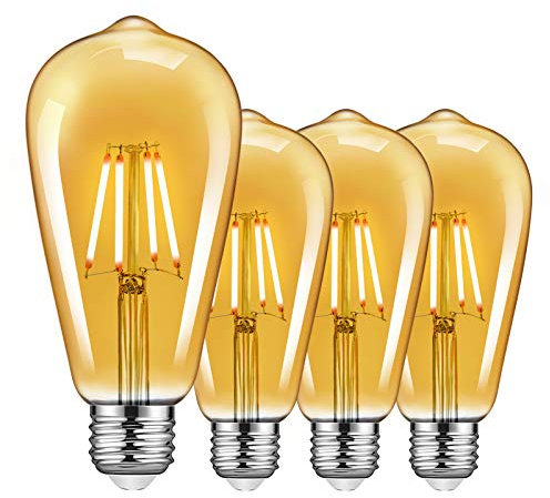 TopLeder E27 Edison Light Bulbs 4 Pack, 4W Dimmable Screw Bulb Vintage LED Filament Bulb 400LM 2700K Warm White, 40W Incandescent Equivalent, ST64 Amber Glass