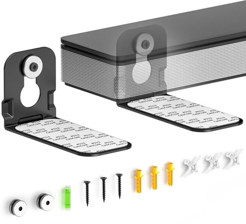 Yibracki Universal Soundbar Wall Mounts Bracket for Samsung, Sony, LG, Nakamichi, Polk Audio, Vizio, Roku, Onn Soundbar Mounting Under TV Heavy-Duty Floating Sound bar Mount Shelves Hold Up to 20Lbs