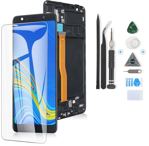 RongZy Kompatibel mit Samsung Galaxy A7 2018 A750 Ersatz Bildschirm Display und Touchscreen-Digitizer mit Werkzeugen (OLED,Schwarz mit Rahmen)