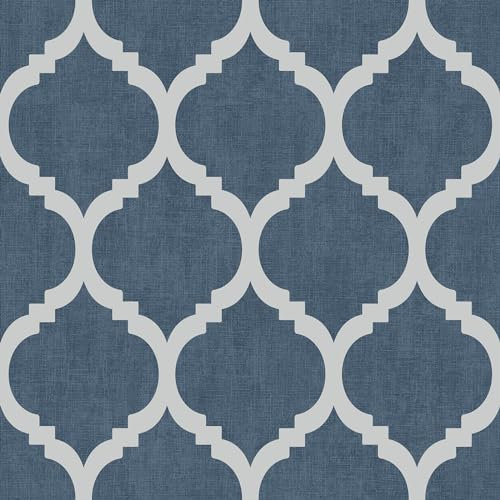 Muriva Darcy James Zara Trellis Blue Silver Wallpaper 173552 - Metallic Geo