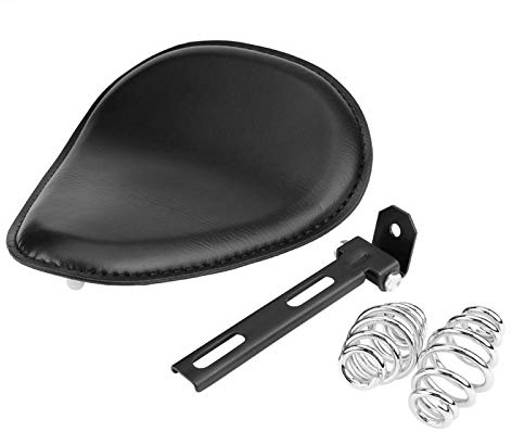 Ymiko Cuscino Universale per Moto da 13 con Staffa a Molla per Sella Sella Monoposto in Pelle Nera per Moto con Staffa a Molla per Chopper Bobber Custom