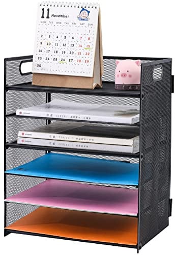 Bandeja organizadora de Cartas de 6 Niveles, Organizador de Archivos de Escritorio metálico de Malla, Organizador clasificador de Papel para Oficina Oficina