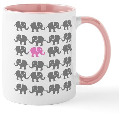 CafePress Grey and Pink Elephants Mug 11 oz (325 ml) Ceramic Coffee Mug