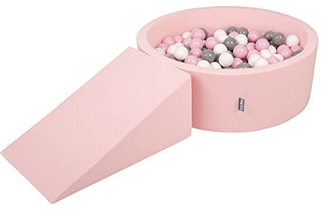 KiddyMoon Spielplatz Aus Schaumstoff Mit Rund Bällebad (200 Bälle) Ballgruben Für Babys Spielbad Hindernisläufen, Hergestellt In Der EU, Pink:Weiß/Grau/Puderrosa