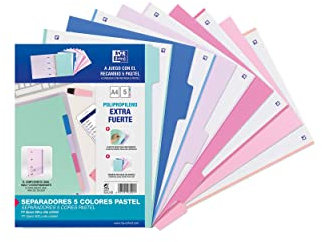 Oxford Strongline, divisori a 4 anelli, formato A4, in plastica, 5 posizioni, 4 fori, 5 colori pastello