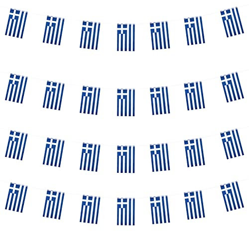 WXTWK Griechenland-Flaggen, griechische kleine Mini-Wimpel, Banner, Flagge, Festival-Dekorationen (15 m, 38 Flaggen)