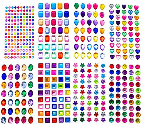LLYJOYE Gem Stickers, Stick on Gems, Large Adhesive Jewels, Rhinestones for Craft, Multi-Color and Assorted Shape