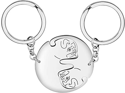LONYOO Paare Hund Schlüsselanhänger Edelstahl Mops Dackel Geschenke für Frauen Mädchen Auto Schlüssel Handtasche Schmuck (Versilbert Pug)