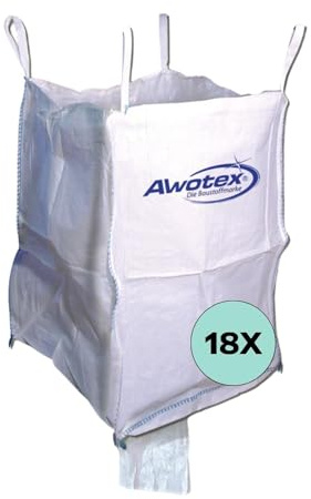 AWOTEX 18 x Big Bag unbeschichtet mit Auslauf in 90 x 90 x 115 cm I Big Bag Säcke mit 4 Hebeschlaufen & Schürze I Big Bags mit 1150kg Traglast I Baustellen-Zubehör I Big Bag Steine & Co.