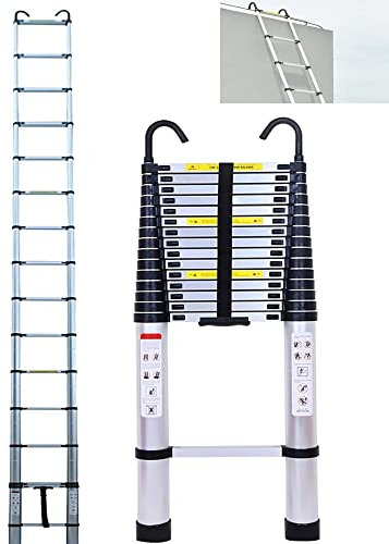 Escalera telescópica Plegable Aluminio de 6.2 m con 2 Ganchos, Portátil Escalera multifunción, Escalera de Transporte Multifunción, Escalera Extensible, 15 Niveles, Capacidad de Carga 150 kg/330lbs