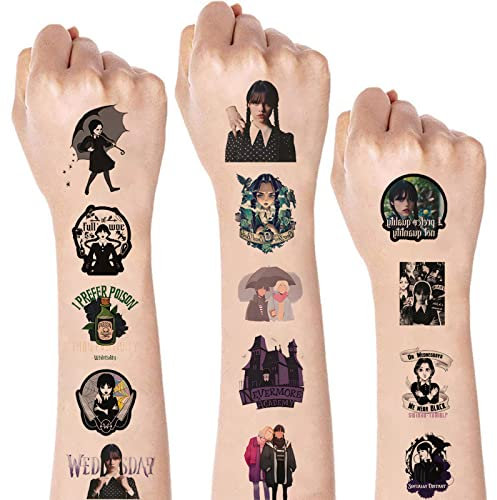 8 Blätt Wednesday Addams Tattoo Kinder Wednesday Kindertattoos Mädchen Jungen Hautfreundlich Temporäre Tattoos Sticker klebetattoos für Kinder Mitgebsel Kindergeburtstag Gastgeschenke Party Deko