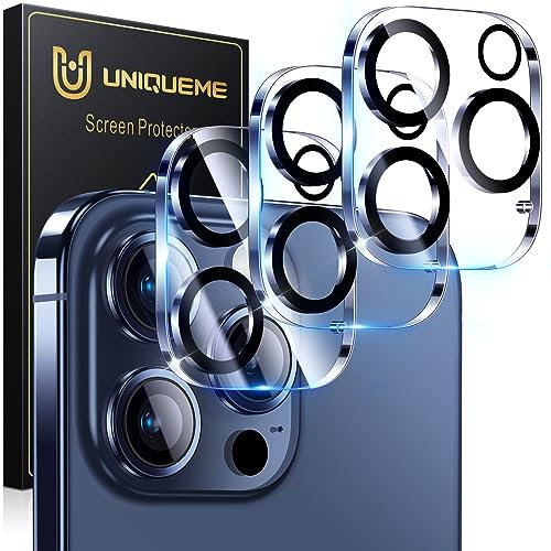 UniqueMe Protector Cámara para iPhone 15 Pro/15 Pro Max - 3 Unidades, Ultra HD Clara, Anti-Arañazos, Ultra Resistente, Cristal Vidrio Templado 9H