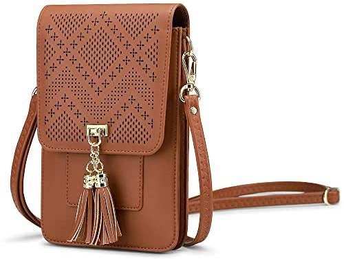 Peacocktion Handytasche zum Umhängen, Kleine Handy Umhängetasche Damen, Crossbody Handytasche Geldbörse, Handy Umhängetasche mit Kartenfächer, 03-Braun