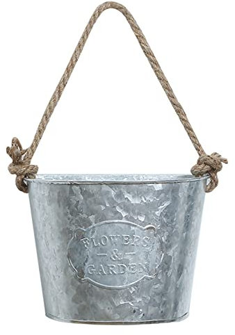 BEIJIALY Fioriera da Parete in Metallo Zincato, Secchio per Fiori da Parete in Metallo, Fioriere da Parete Sospese in Metallo Rustico, Portafiori in Latta di Ferro con Corda per Vaso da(Tramutante)