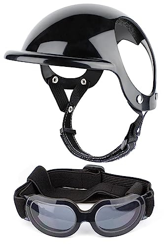 Kasmole Gafas Sol y Casco para Perros | Gafas para Perros con protección UV para el Viento y el Polvo Engranaje Ajustable para la Cabeza Mascotas - Proteger la Cabeza tu Mascota