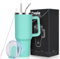 Livole 40oz 1200ml Edelstahl Thermobecher mit Griff, Trinkbecher mit Deckel und Strohhalm, Auslaufsichere Isolierter Coffee to go Becher, Doppelwandig Tumbler für Sport, Camping, Auto, Mintgrün