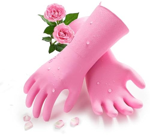 Vgo... Guantes Limpieza Largos con forro Reutilizables, Fragante Inodoro, para Hogar Baño Cocina lavar platos Coche, Resistentes contra el Frío&Calor Agua, 1 par