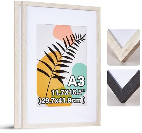HOUSE DAY 2er Set Bilderrahmen A3 - Holz Bilderrahmen 30x42cm holzrahmen,Plexiglas Posterrahmen，Collage Poster Rahmen, Moderner Poster Dokumentenrahmen, MDF Fotorahmen(Weiß)