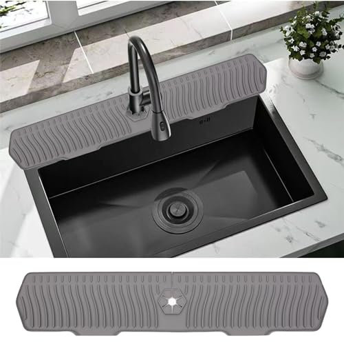 EORROE 30 Inch Sink Splash Guard, Large Size Kitchen Sink Splash Guard, Longer Silicone Faucet Handle Drip Catcher Tray for Kitchen Countertop, Bathroom, Farmhouse (Grey)