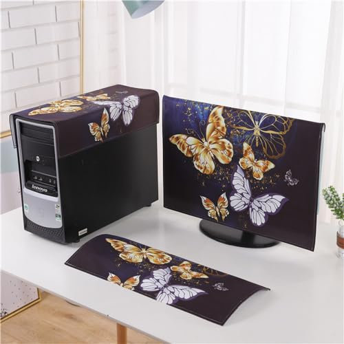 Hixingo 3 Pieces Set Computer Dirt-proof Cover, Desktop PC Dust Cover Protector Computer Screen Display Protective for 19-32 inch PC, Desktop and TV (Butterfly,32 inch)