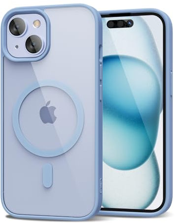 oakxco für iPhone 15 Hülle Magsafe Durchsichtig, Klar Magnetisch Induktives Laden Handyhülle Bunt Dünn Silikon & Transparent Hart Plastik, Cute Einfarbig Clear Case Handy Hülle für Mädchen, Hellblau