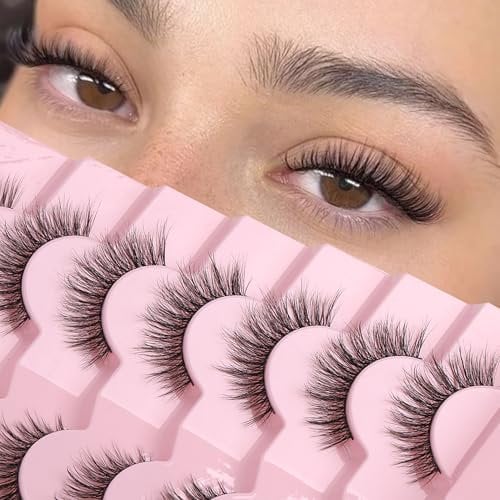 Onlyall Natural Lashes Wispy Strip Eyelashes Natural Looking False Eye Lash Soft Flared Fake Eyelash Fluffy Thin Band Pack 7 Pairs D-K06